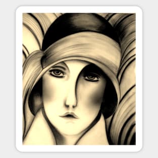 art deco flapper girl  in cloche hat 20 s sepia by  jackie smith Sticker